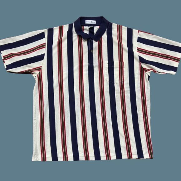Penguin Club Vintage Single Stitch Polo Striped Multicolor White Navy Men's XXL - Picture 1 of 9